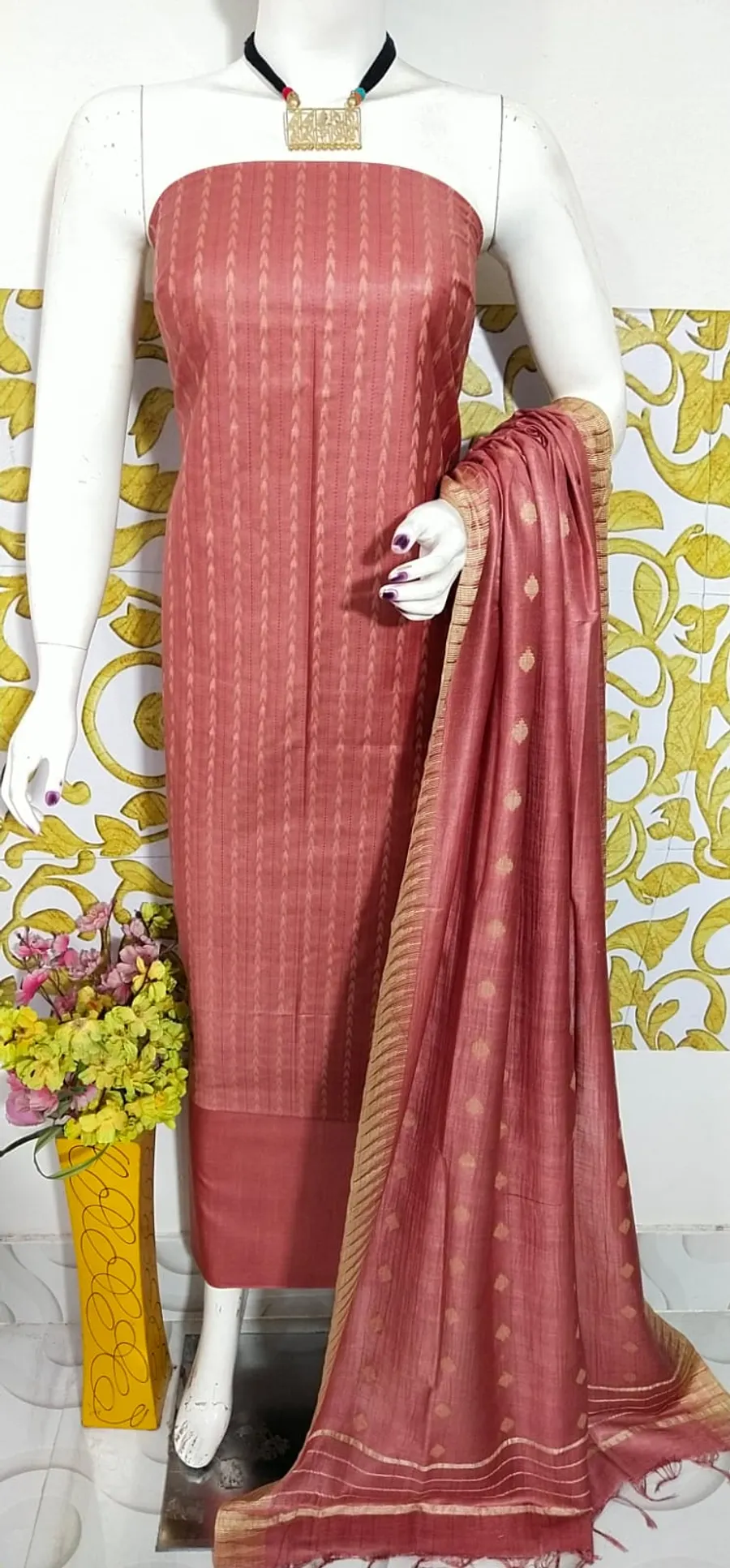 Katan Salab Weaving Design Suit – Premium Silk-Feel Unstitched Ethnic Set